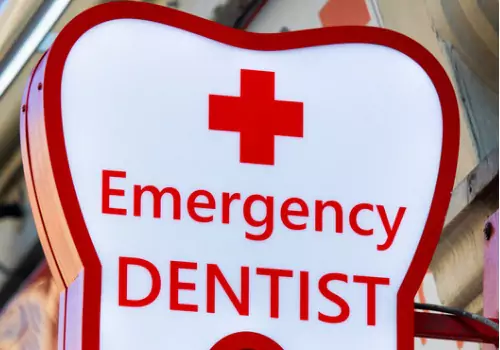A sign is seen offering emergency dental care. Associates in Dentistry offers Emergency Dental Care in Bartonville IL.